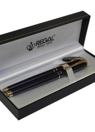 Ручка перьевая regal набор перо + роллер в подарочном футляре жемчужно-черный (r12216.l.rf)