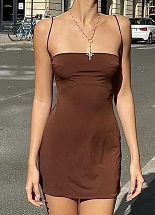 Очень красивое мини-коричневое короткое лен платье-платье коричневое zara2 фото