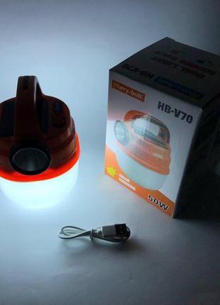 Підвісний ліхтар світильник led з гачком для кемпінгу, ліхтариком та сонячною панеллю. колір: помаранчевий2 фото