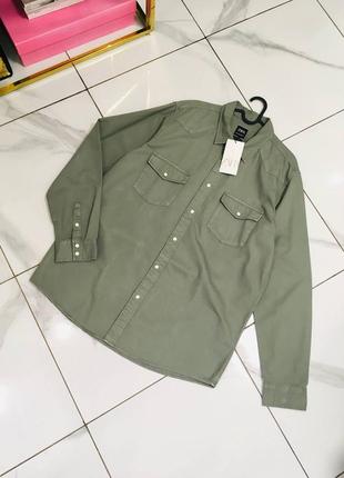 Новая джинсовая мужская рубашка хаки из денима от zara9 фото