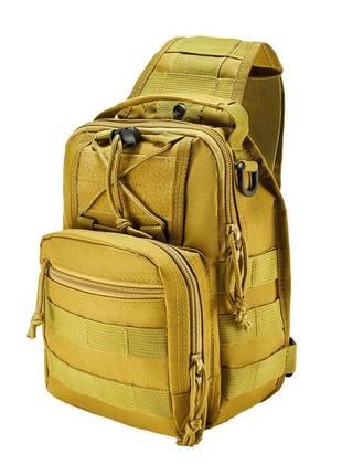 Качественная тактическая сумка, укрепленная мужская сумка рюкзак тактическая слинг. цвет: койот4 фото