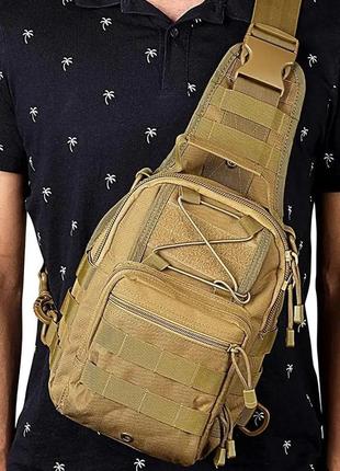 Качественная тактическая сумка, укрепленная мужская сумка рюкзак тактическая слинг. цвет: койот8 фото