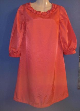 Коралове сукню з квіточками вільного крою з пишним рукавом віскоза