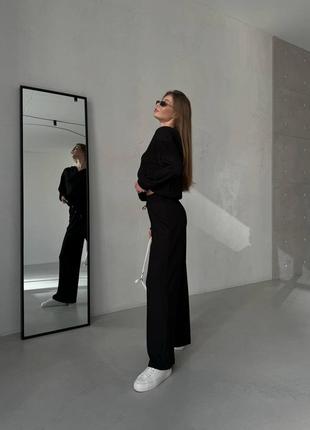 Сірий графіт жіночий прогулянковий костюм широкі штани палаццо кофта на блискавці вільного крою в рубчик9 фото