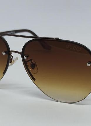 Очки в стиле gucci мужские солнцезащитные капли коричневый градиент в металлической оправе1 фото