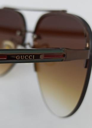 Очки в стиле gucci мужские солнцезащитные капли коричневый градиент в металлической оправе9 фото