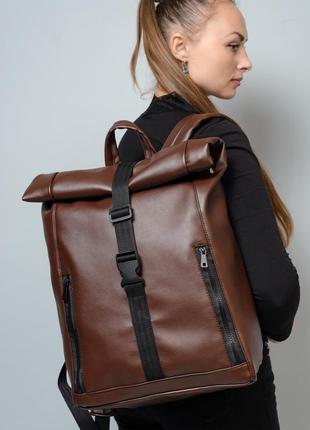 Большой коричневый рюкзак ролл для ноутбука1 фото
