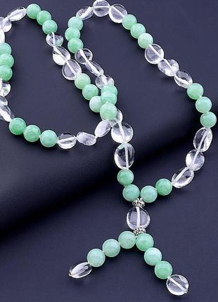 Бусы  амазонит,горный хрусталь 65 см.