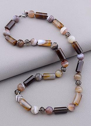 Бусы  агат,чешский хрусталь 47 см.