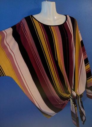 Брендовая актуальная блузка в полоску с узлом coop  швейцария