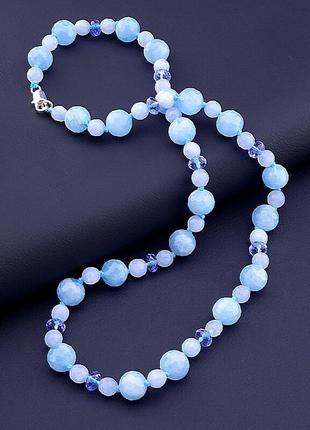 Бусы  аквамарин,чешский хрусталь 49 см.