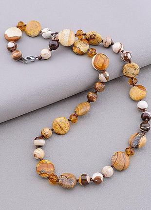 Бусы  яшма,чешский хрусталь 50 см.