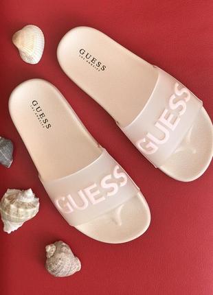 Летние шлепанцы guess оригинал шлепки сланцы пудровые lana logo гесс4 фото