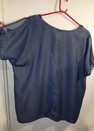 Натуральная-100% лиоцел,джинсовая блузка с разрезом, на рукаве,большого размера,george5 фото