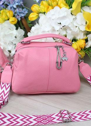 Женская стильная и качественная сумка из мягкой эко кожи на 2 отдела розовая1 фото