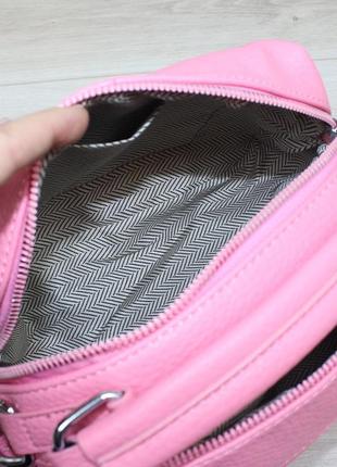 Женская стильная и качественная сумка из мягкой эко кожи на 2 отдела розовая6 фото