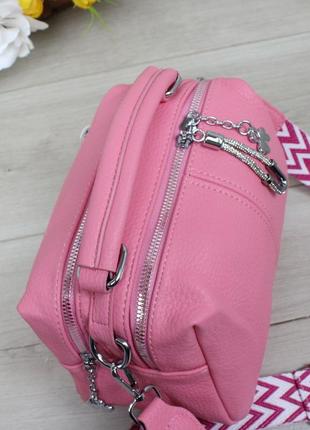 Женская стильная и качественная сумка из мягкой эко кожи на 2 отдела розовая3 фото