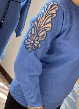 Комфортный свитер, р.уни 42-46, трикотаж, синий10 фото