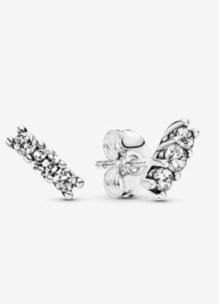 Срібні сережки кульчики пусети з пробою s925 нові з біркою у стилі пандора pandora рядок паве