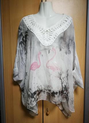 Дуже красива блуза,разлетайка з фламінго