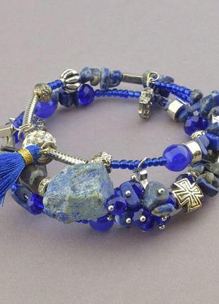 Оригинальный браслет с натуральным   fj  содалит,лабрадор 60 см.