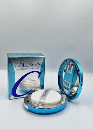 Тон 21 коллагеновая пудра со сменным блоком. enough collagen hydro moisture two way cake4 фото