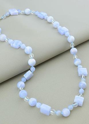 Бусы  сапфирин,горный хрусталь 54 см.