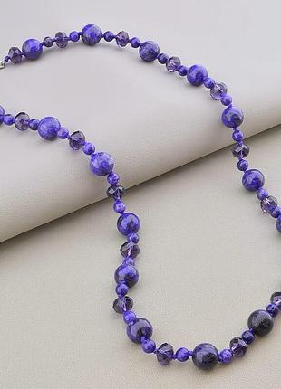 Бусы  чароит,чешский хрусталь 62 см.