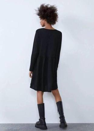 Черное тёплое платье zara мини трапеция с длинными рукавами2 фото