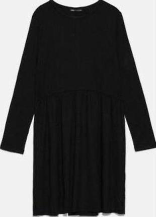 Черное тёплое платье zara мини трапеция с длинными рукавами4 фото
