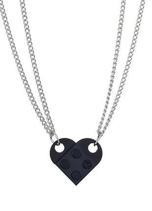 Парная цепочка сердечки на шею для влюблённых. кулон для влюблённых лего черный - кулон для пары