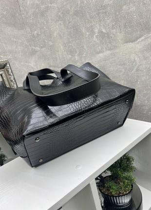 Чорна — вмістка велика сумка-трансформер з крокодиловим принтом (0232-5)4 фото