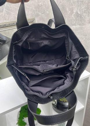 Чорна — вмістка велика сумка-трансформер з крокодиловим принтом (0232-5)6 фото