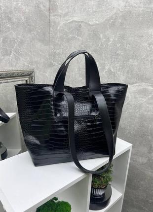 Чорна — вмістка велика сумка-трансформер з крокодиловим принтом (0232-5)7 фото