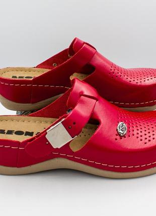 Женские тапочки сабо кожаные leon lana, 900, размер 42, красные