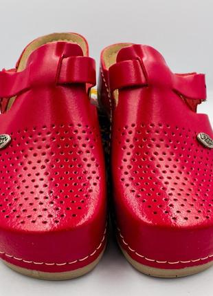 Женские тапочки сабо кожаные leon lana, 900, размер 42, красные5 фото