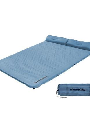 Килимок самонадувний двомісний з подушкою naturehike cnh22dz013, 30мм, блакитний1 фото