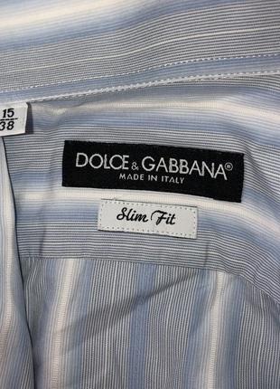 Dolce & gabbana 38 15 italy slim fit голубая рубашка в полоску приталенная4 фото