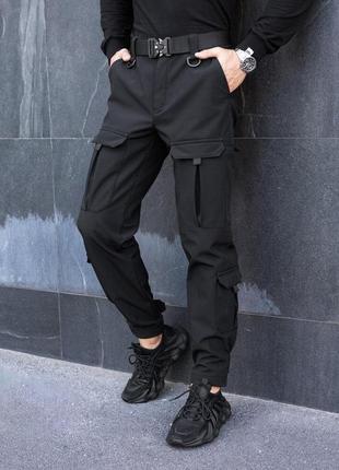 Штаны карго мужские демисезонные с карманами чёрные pobedov hardy5 фото