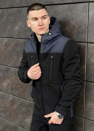 Черно-серая демисезонная мужская куртка s с капюшоном pobedov setup4 фото
