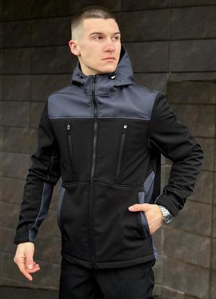 Черно-серая демисезонная мужская куртка s с капюшоном pobedov setup2 фото