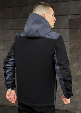 Черно-серая демисезонная мужская куртка s с капюшоном pobedov setup6 фото