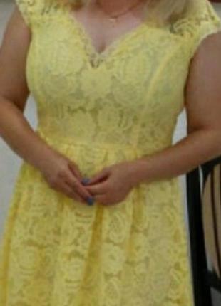 Жёлтое, кружевное платье-миди9 фото