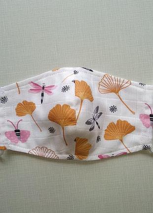 Женская маска из муслина с принтом гинкго билоба, стрекоза