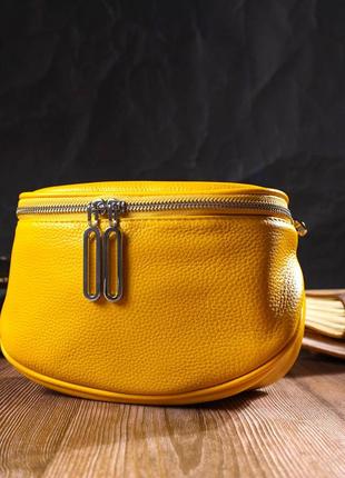 Яркая женская сумка через плечо из натуральной кожи 22116 vintage желтая6 фото