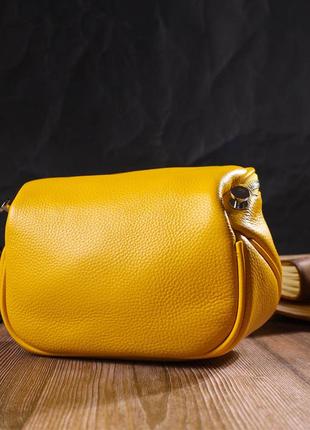 Яркая женская сумка через плечо из натуральной кожи 22116 vintage желтая7 фото