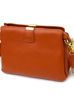Стильная женская сумка на три отделения из натуральной кожи 22105 vintage рыжая2 фото