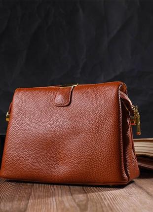 Стильная женская сумка на три отделения из натуральной кожи 22105 vintage рыжая7 фото