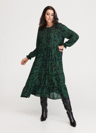 Красивое  темно зеленое брендовое платье свободного кроя reserved