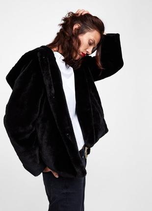 Black zara fur coat4 фото